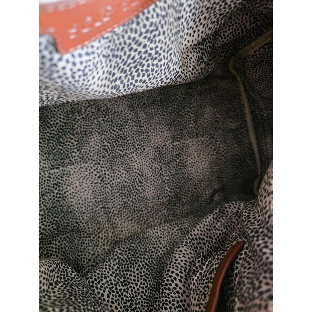 Sole Society Cassi Cognac Brown Vegan Leather Weekender Duffel Bag Leopard Lined - Picture 12 of 13